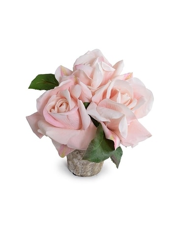 Soft Natural-Touch Pink Roses in Clay Pot, 8
