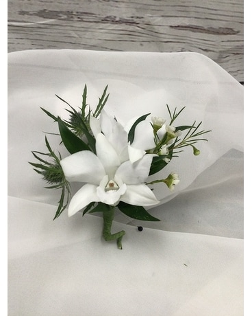 White Dendrobium Boutonniere Boutonniere