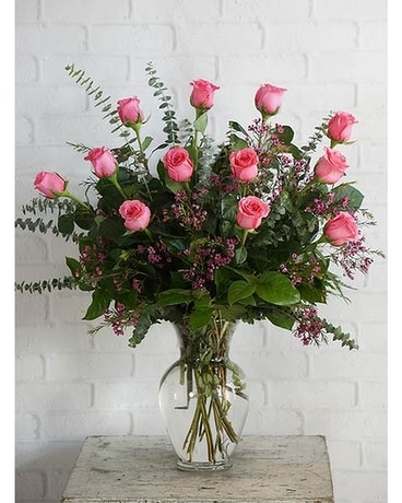 One Dozen Ultimate Pink Roses Flower Arrangement