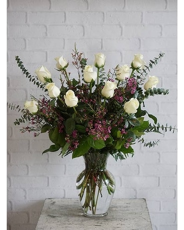 One Dozen Ultimate White Roses Flower Arrangement