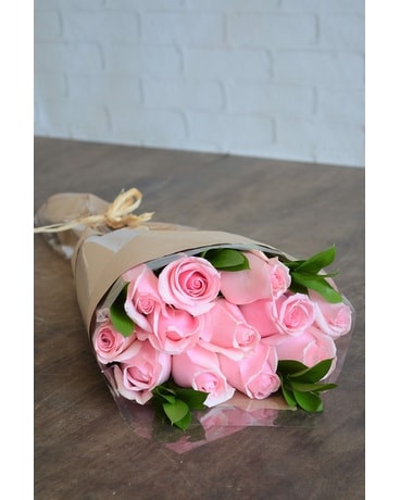 Wrapped Roses in Pink Flower Arrangement