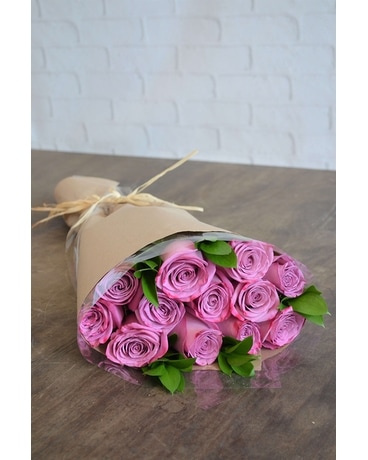 Wrapped Roses in Purple Flower Arrangement