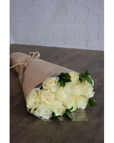 Wrapped Roses in White Flower Arrangement