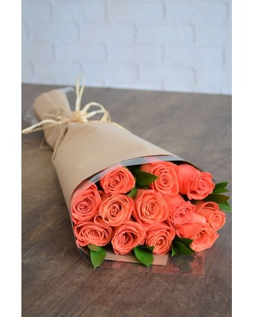 Wrapped Roses in Orange Flower Arrangement