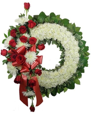 Signature Collection Wreath with Rose and Fuji Spr Funeral Arrangement