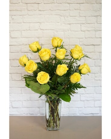 One Dozen Deluxe Yellow Roses Flower Arrangement