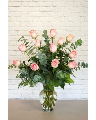 One Dozen Premium Pink Roses Flower Arrangement