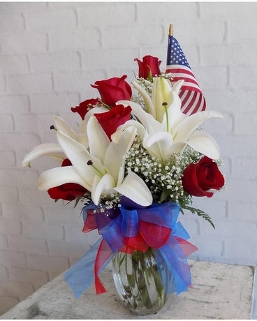 Stars, Stripes, Reds + Whites Flower Arrangement