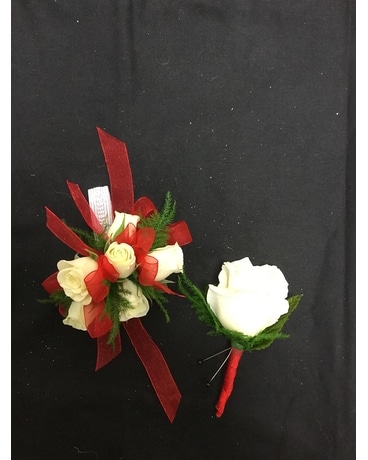 White and Red Prom Set Corsage