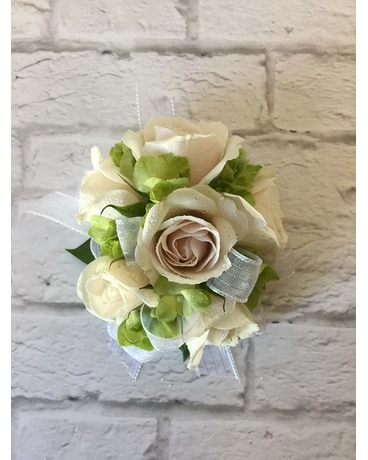 White and Green Wristlet Corsage
