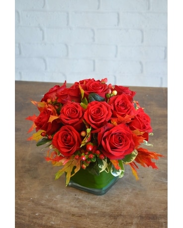 Fall Contempo Rose Cube Flower Arrangement
