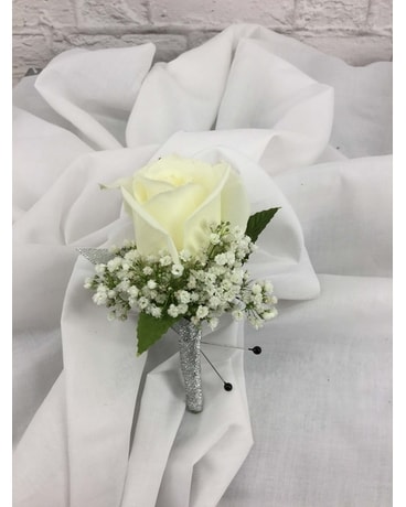White Rose Boutonniere Flower Arrangement