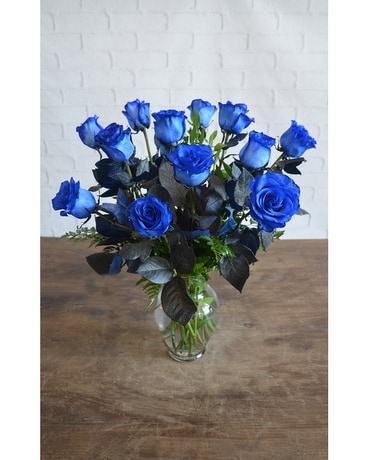 One Dozen Premium Blue Roses Flower Arrangement