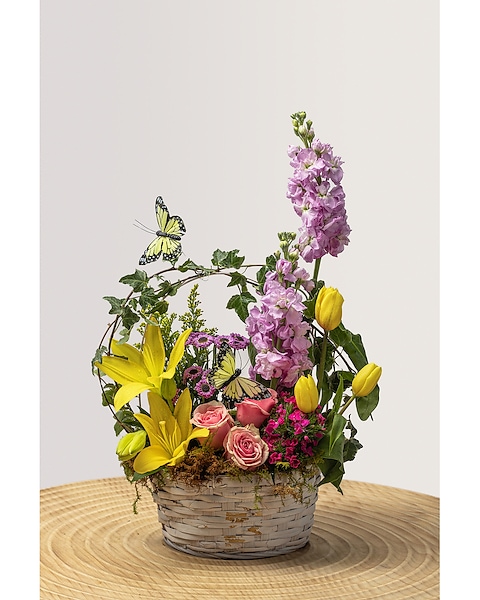 Tulips with Spray Roses Basket
