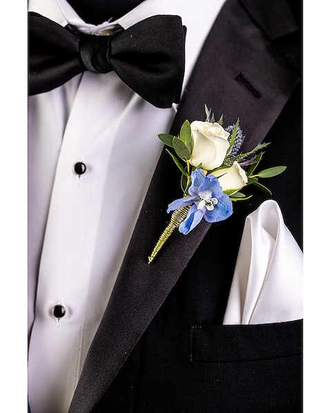 Blue and White Boutonniere - Sylvia’s - Amling’s Flowers