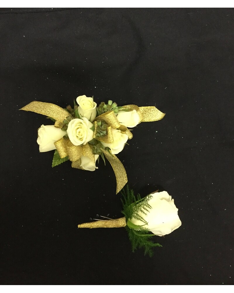 White and Gold Prom Set - Martina's Flowers and Gifts