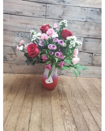 Red and White Heart Flower Arrangement