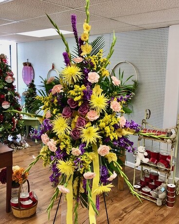 Lavender and Yellow Spray Flower Arrangement