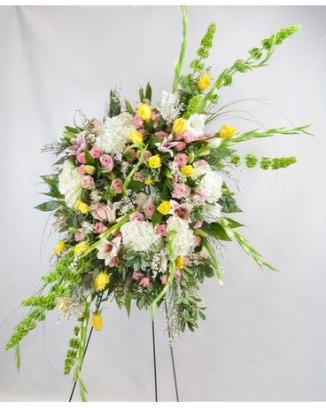 White, Pink, and Yellow Wreath Flower Arrangement