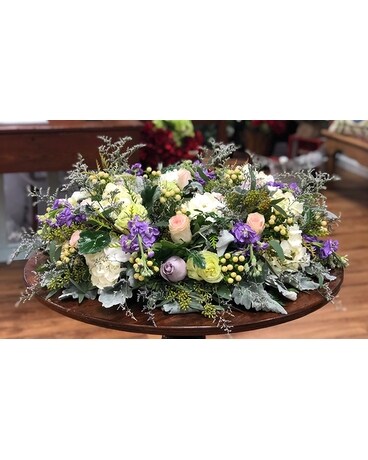 Pink and Lavender Urn Wreath Flower Arrangement