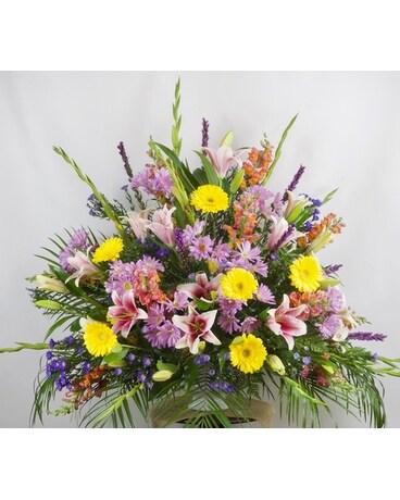 Pinks and Yellows Altar Flower Arrangement