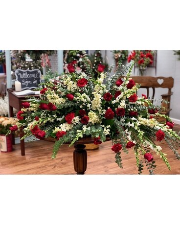 Red and White Casket Spray Funeral Casket Spray Flowers