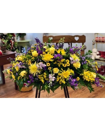 Lavender and Yellow Casket Spray Funeral Casket Spray Flowers