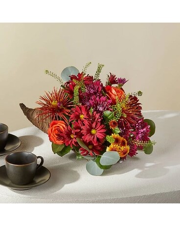 Autumn Herald Cornucopia Flower Arrangement