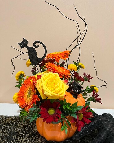 Cat Pumpkin Bouquet Flower Arrangement