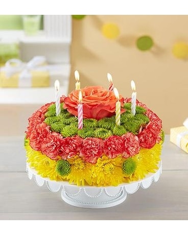 Birthday Wishes Flower Cake- Yellow Flower Arrangement
