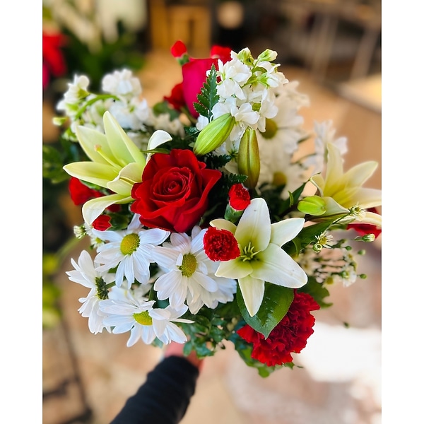 Romantic Red Rose and Lily Bouquet
