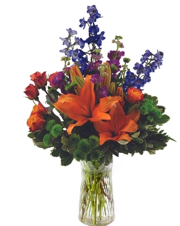 Blue and Orange Bouquet Flower Arrangement