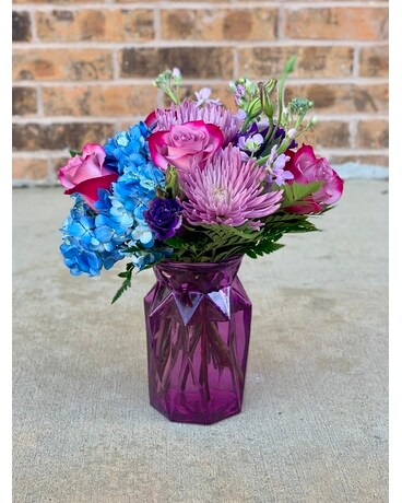 Purple Parade in Geo Vase Flower Arrangement