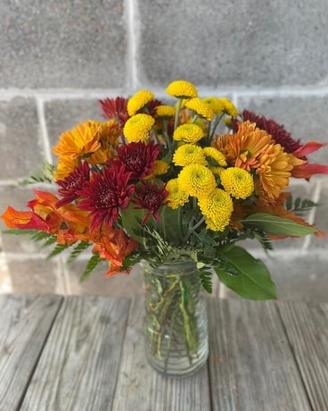 Vase of Mums for Fall Flower Arrangement