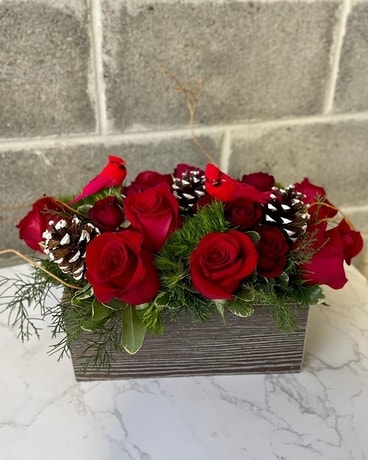 Cardinal's Delight Winter Roses Flower Arrangement