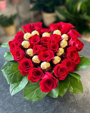 Red Roses and Chocolate Specialty Arrangement