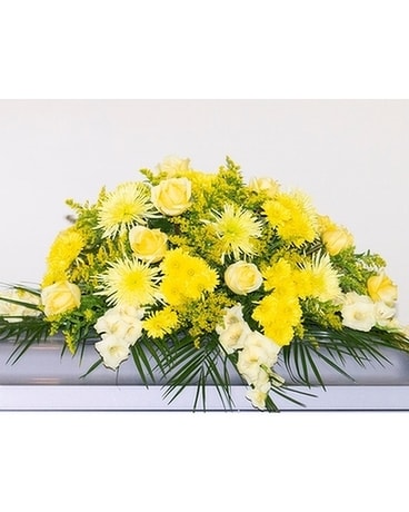 Surrounded by Light Half Casket Cover Flower Arrangement