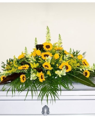 Sunny Goodbye Full Casket Cover Flower Arrangement