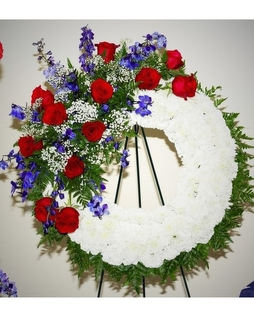 Red, White, and Blue Wreath with Red Roses Flower Arrangement