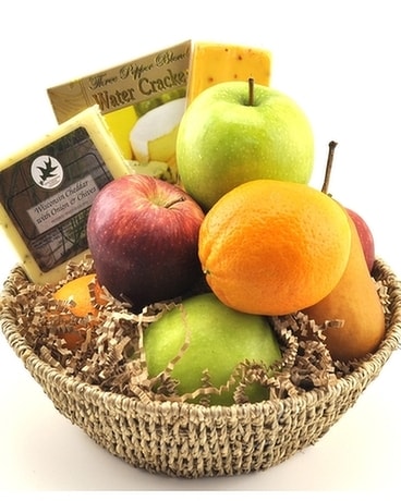 Fruit & Cheese Basket Flower Arrangement