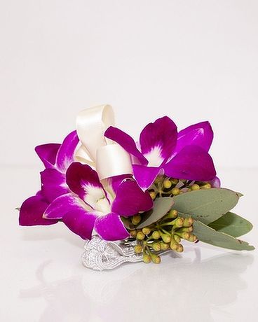 Corsage-Orchid, Fuchsia w/Silver Wristlet Corsage