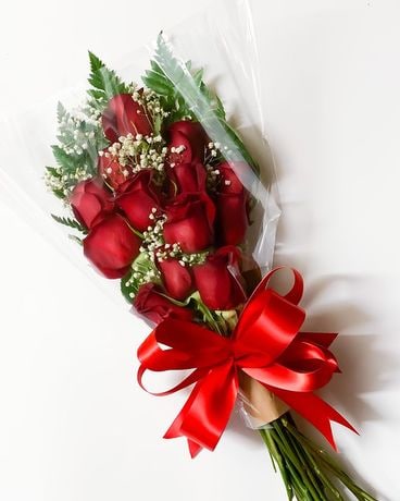 One Dozen Red Roses Wrapped Flower Arrangement