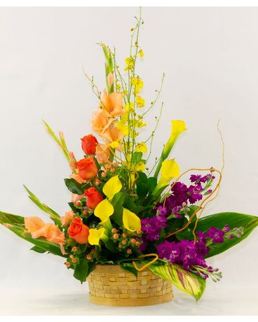 Colorful Blooms Basket Basket Arrangement