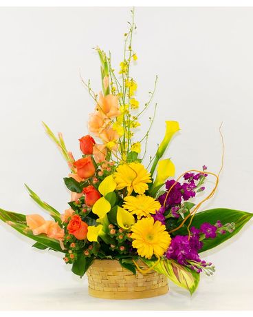 Colorful Blooms Basket Basket Arrangement