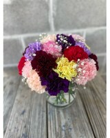 Deluxe - 24 carnations + baby's breath size,  inches height and  inches wide.