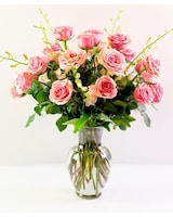 24 Roses  with Dendrobium Orchids size,  inches height and  inches wide.