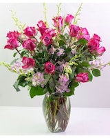 24 Lavender Roses and Dendrobium Orchids size,  inches height and  inches wide.