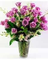 36 Lavender Roses and Dendrobium Orchids size,  inches height and  inches wide.