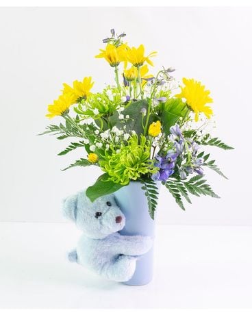 Baby Boy Bear Hug Flower Arrangement