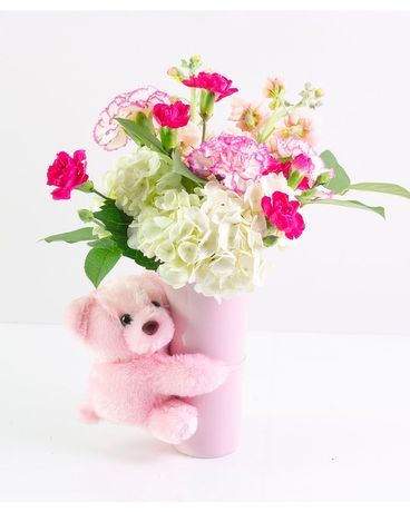 Baby Girl Bear Hug Flower Arrangement